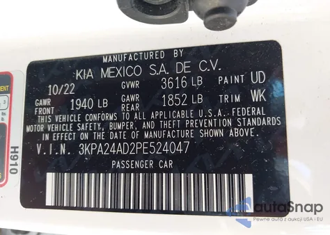 2023 Kia Rio S z USA, uszkodzony, nr VIN 3KPA24AD2PE524047